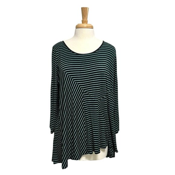 Comfy USA Striped Asymmetrical Tunic Top Stretch Jersey Knit Lagenlook size XL - Picture 1 of 6